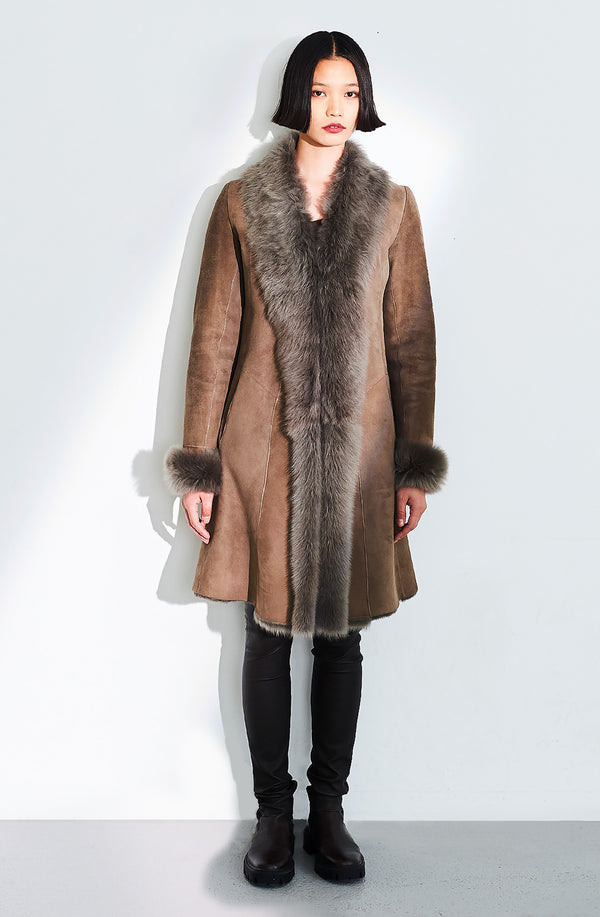dom goor london Three-Quarter Length Shearling Coat Flint