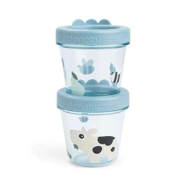 done by deer Baby food container 2-pack - Tiny farm - Blue
