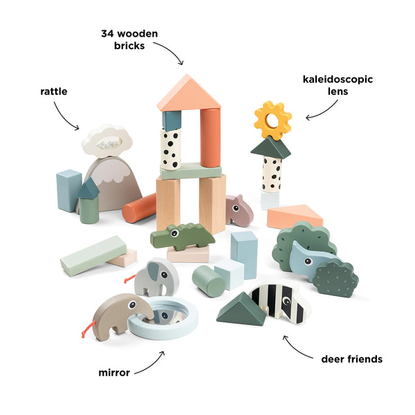 Done By Deer Building Block Set 34 Pcs - Deer Friends - Colour Mix