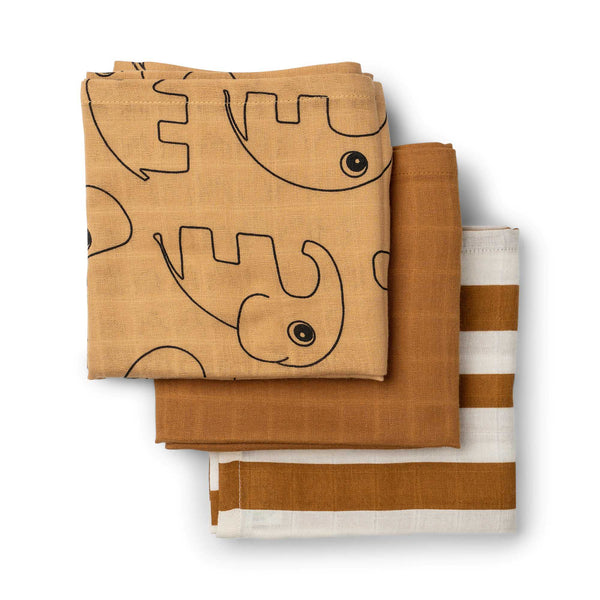 Done By Deer Burp Cloth 3-pack - Deer Friends - Mustard