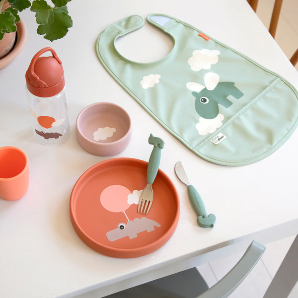 Done By Deer Bib W/velcro - Happy Clouds - Green