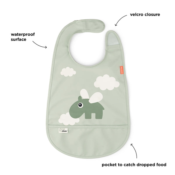 Done By Deer Bib W/velcro - Happy Clouds - Green