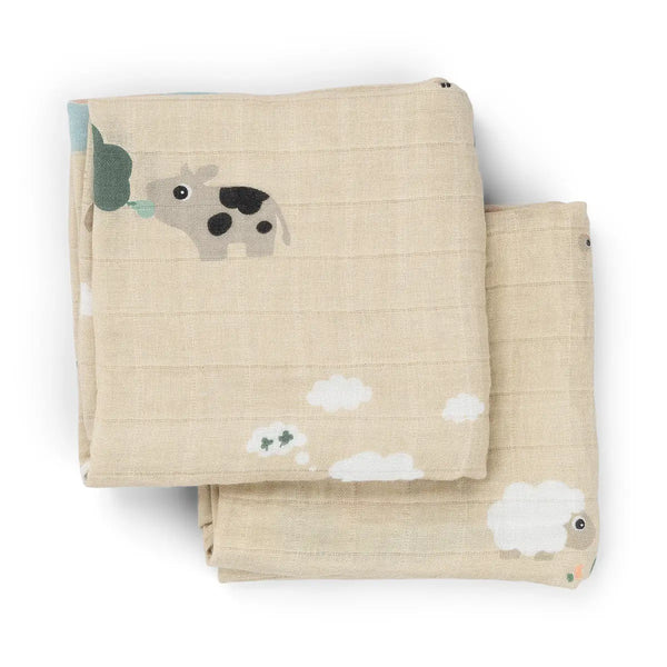 Done By Deer Burp Cloth 2-pack - Tiny Farm - Sand