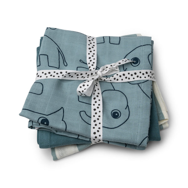 Done By Deer Burp Cloth 3-pack - Deer Friends - Blue