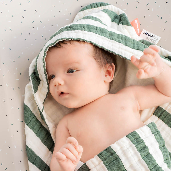 Done By Deer Hooded Towel - Stripes - Green