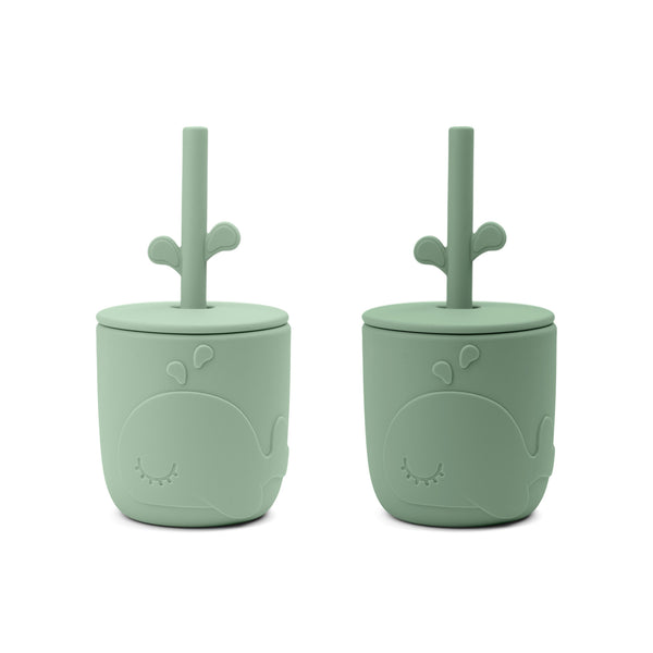 Done By Deer Peekaboo Straw Cup 2-pack - Wally - Green