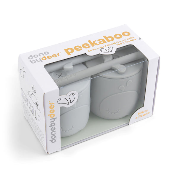 Done By Deer Peekaboo Straw Cup 2-pack - Wally - Grey