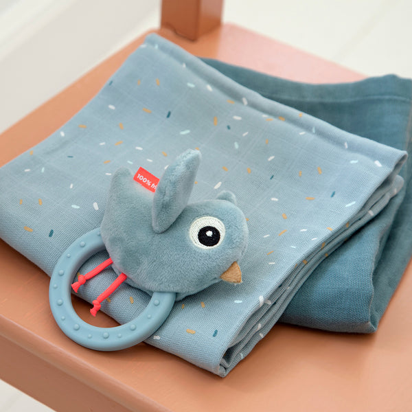Done By Deer Sensory Rattle W/teether - Birdee - Blue