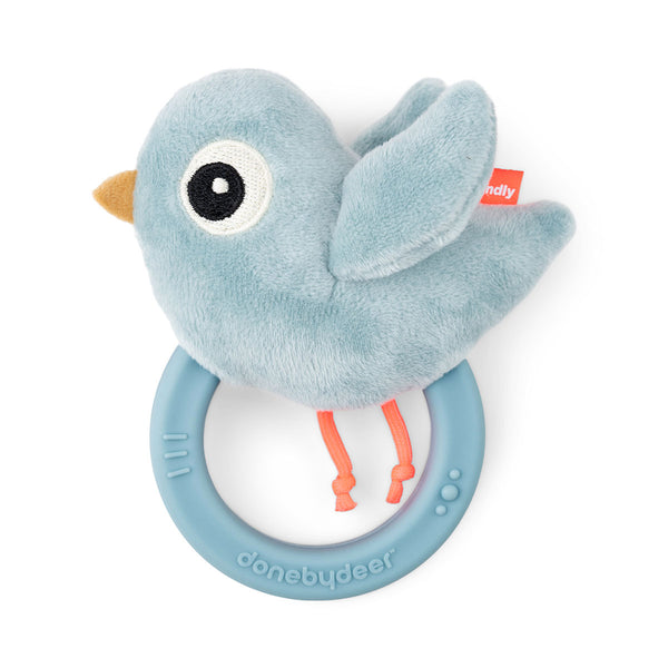 done by deer Sensory rattle w/teether - Birdee - Blue