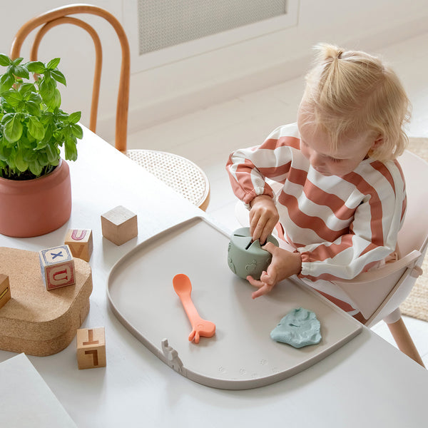 Done By Deer Sleeved Pocket Bib - Stripes - Sand