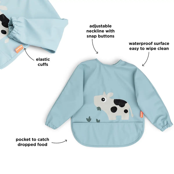 Done By Deer Sleeved Pocket Bib - Tiny Farm - Blue