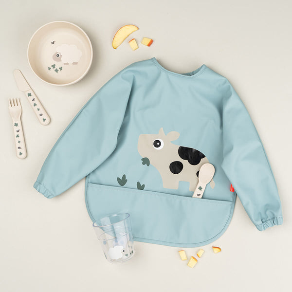 Done By Deer Sleeved Pocket Bib - Tiny Farm - Blue