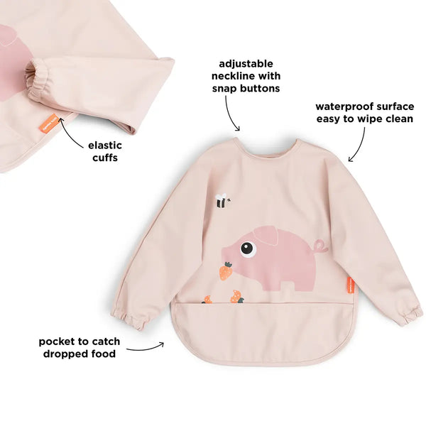 Done By Deer Sleeved Pocket Bib - Tiny Farm - Powder