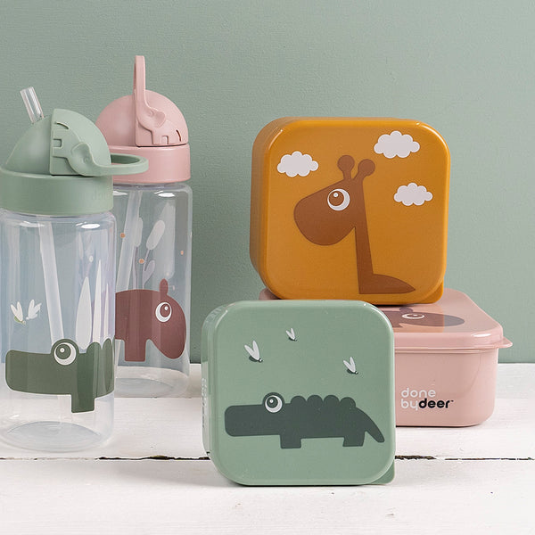 Done By Deer Straw Bottle - Croco - Green - 350 Ml