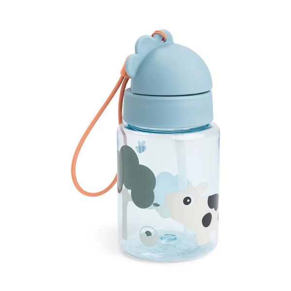 Done By Deer Straw Bottle - Tiny Farm - Blue - 280 Ml