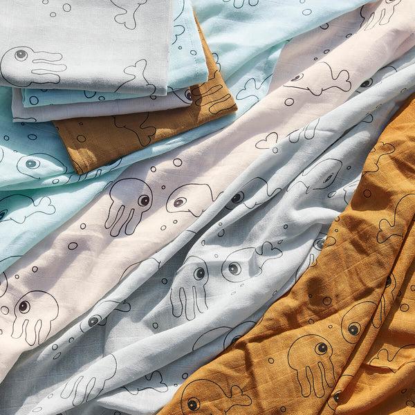 Done By Deer Swaddle 2-pack - Sea Friends - Mustard