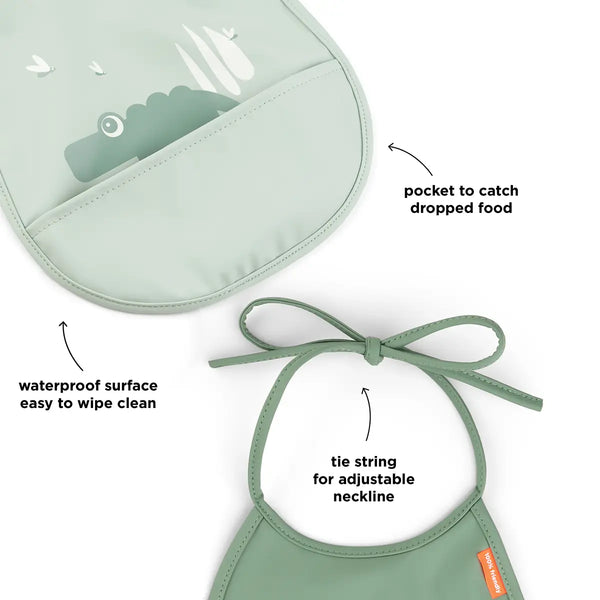 Done By Deer Tiny Pocket Bib 2-pack - Croco - Green