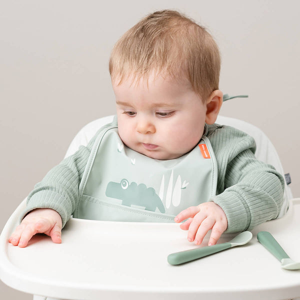 Done By Deer Tiny Pocket Bib 2-pack - Croco - Green