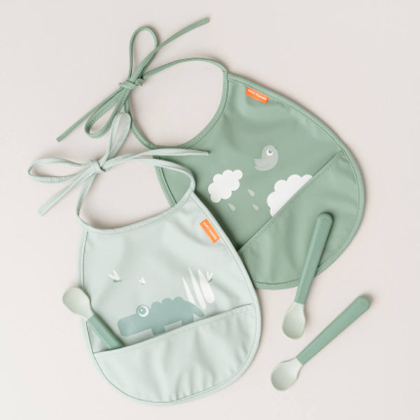 Done By Deer Tiny Pocket Bib 2-pack - Croco - Green