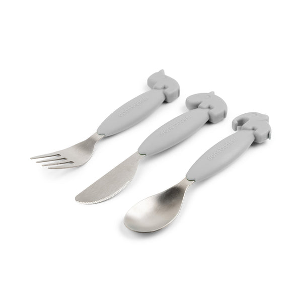 Done By Deer Easy-grip Cutlery Set - Deer Friends - Grey