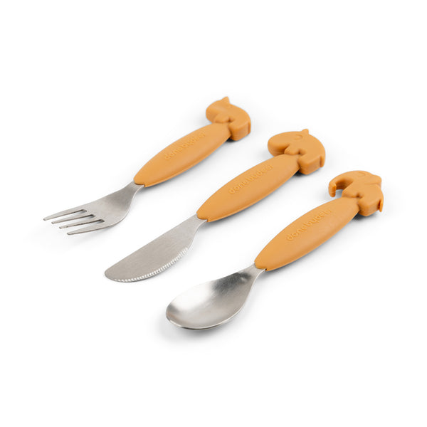 Done By Deer Easy-grip Cutlery Set - Deer Friends - Mustard