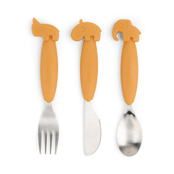 done by deer Easy-grip cutlery set - Deer friends - Mustard
