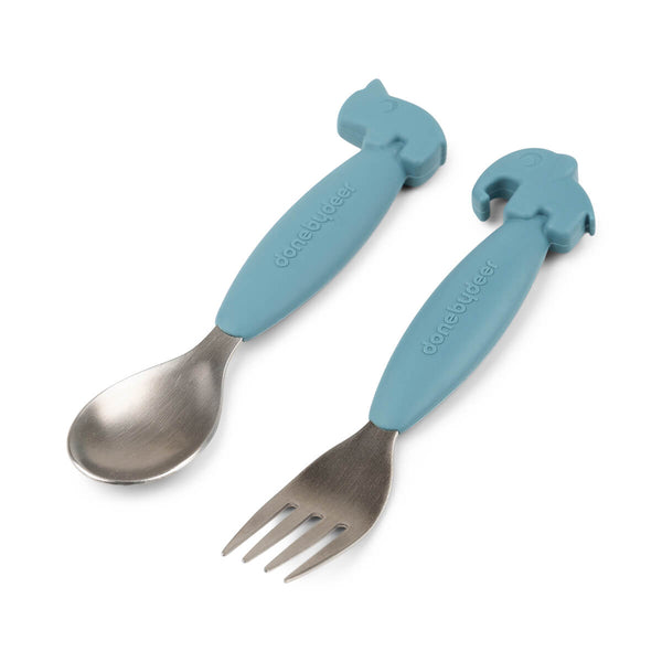 Done By Deer Easy-grip Spoon And Fork Set - Deer Friends - Blue