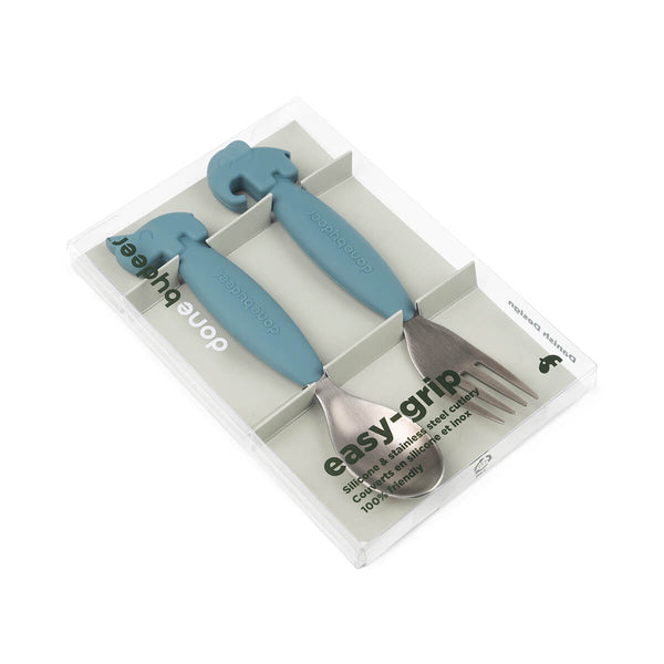 Done By Deer Easy-grip Spoon And Fork Set - Deer Friends - Blue