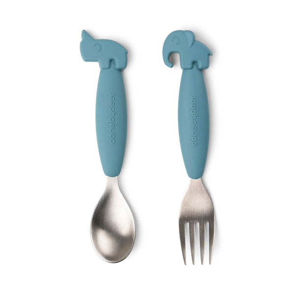 done by deer Easy-grip spoon and fork set - Deer friends - Blue