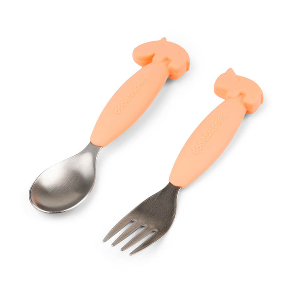 Done By Deer Easy-grip Spoon And Fork Set - Deer Friends - Coral