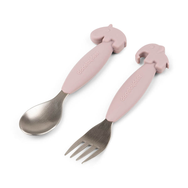 Done By Deer Easy-grip Spoon And Fork Set - Deer Friends - Powder