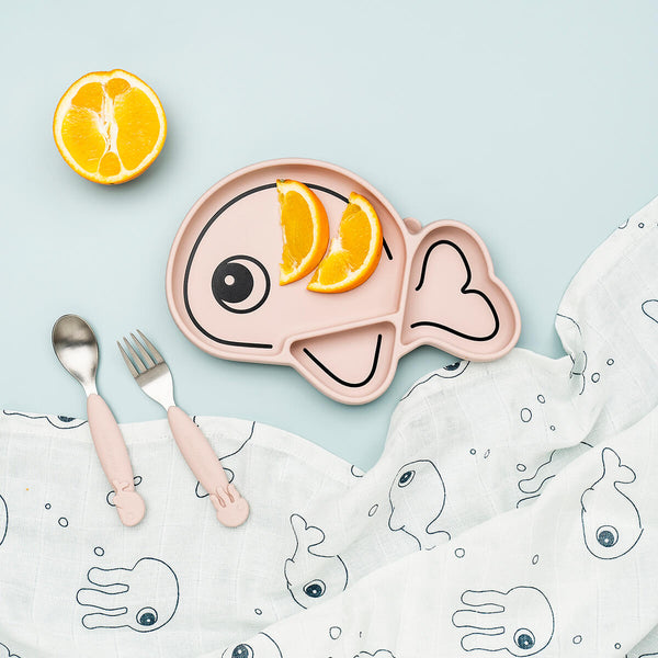 Done By Deer Easy-grip Spoon & Fork Set - Sea Friends - Powder