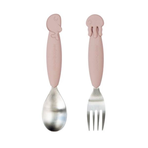 done by deer Easy-grip spoon & fork set - Sea friends - Powder