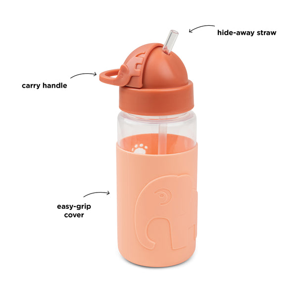 Done By Deer Easy-grip Straw Bottle - Elphee - Papaya - 350 Ml