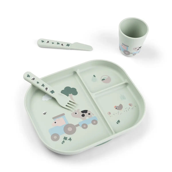 done by deer Foodie dinner set w/suction - Tiny farm - Green