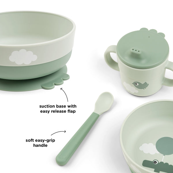 Done By Deer Foodie First Meal Set W/suction - Happy Clouds - Green