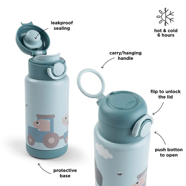 Done By Deer Insulated Bottle - Tiny Farm - Blue - 340 Ml