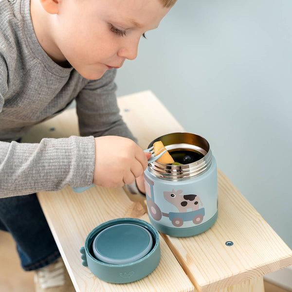 Done By Deer Insulated Food Jar - Tiny Farm - Blue - 300 Ml