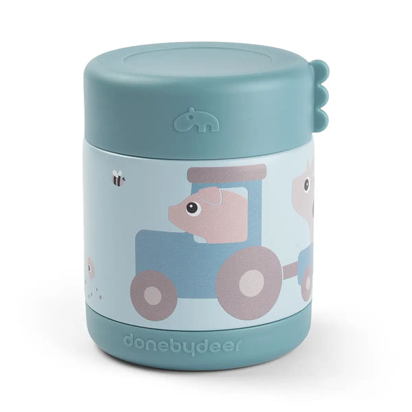 done by deer Insulated food jar - Tiny farm - Blue - 300 ml