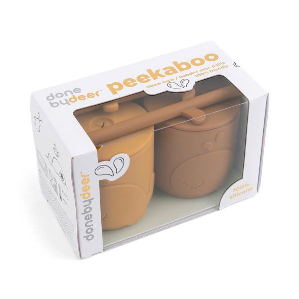 Done By Deer Peekaboo Straw Cup 2-pack - Wally - Mustard