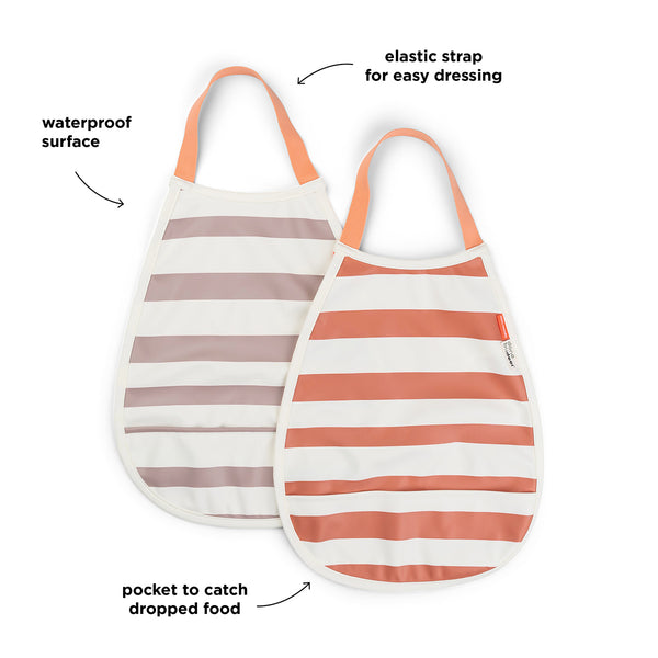 Done By Deer Pull-over Bib 2-pack - Stripes - Papaya/Powder