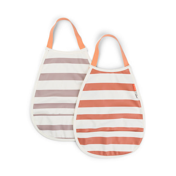 done by deer Pull-over bib 2-pack - Stripes - Papaya/Powder