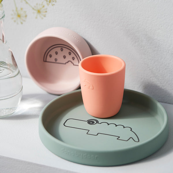 Done By Deer Silicone Dinner Set - Croco - Green/Powder/Coral