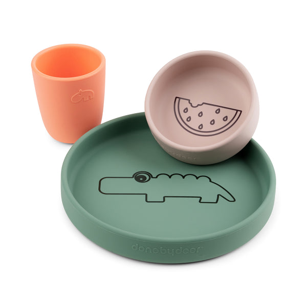done by deer Silicone dinner set - Croco - Green/Powder/Coral