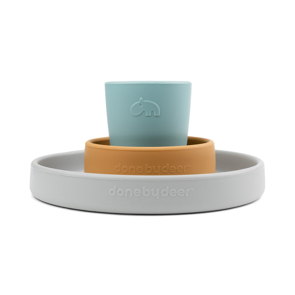 Done By Deer Silicone Dinner Set - Elphee - Grey/Mustard/Blue