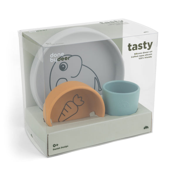 Done By Deer Silicone Dinner Set - Elphee - Grey/Mustard/Blue