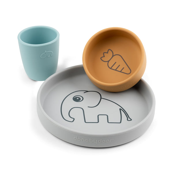 done by deer Silicone dinner set - Elphee - Grey/Mustard/Blue