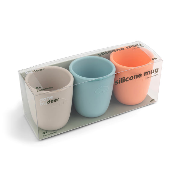 Done By Deer Silicone Mini Mug 3-pack - Coral/Sand/Blue