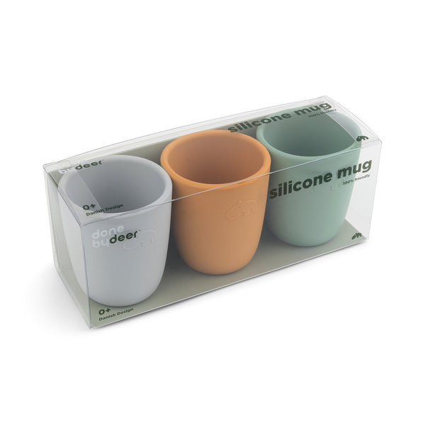 Done By Deer Silicone Mini Mug 3-pack - Green/Mustard/Sand