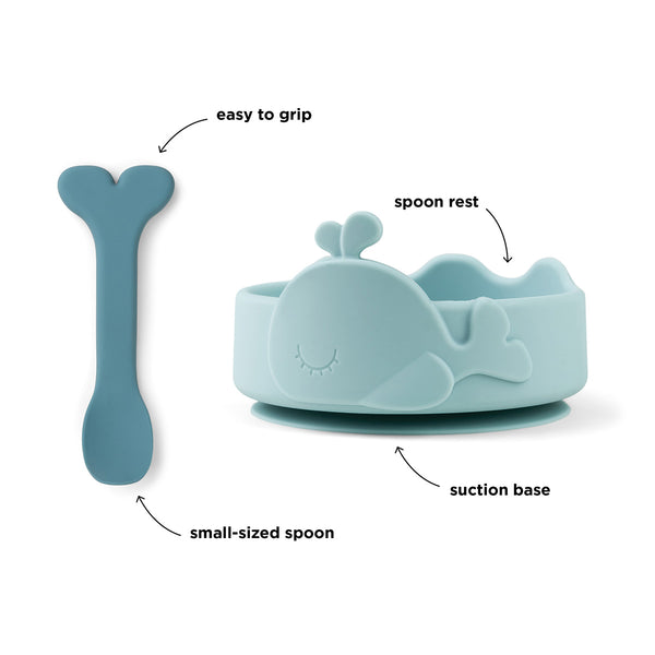 Done By Deer Silicone Stick&Stay Bowl & Baby Spoon - Wally - Blue